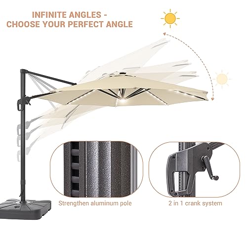 SANLUCE FLAME&SHADE 11FT Patio Umbrella with Solar Lights Sand