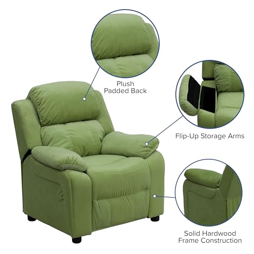 Flash Furniture Charlie Kids Recliner with Storage Arms Avocado Microfiber