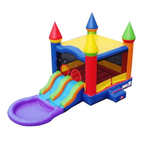Pogo Bounce House Inflatable Castle Combo with Slide and Water Pool Rainbow