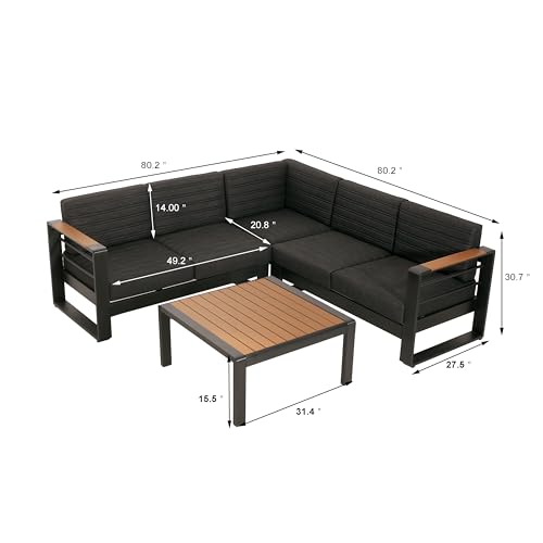 Christopher Knight Home Sornsa Outdoor Aluminum Frame Sectional Sofa Set Black