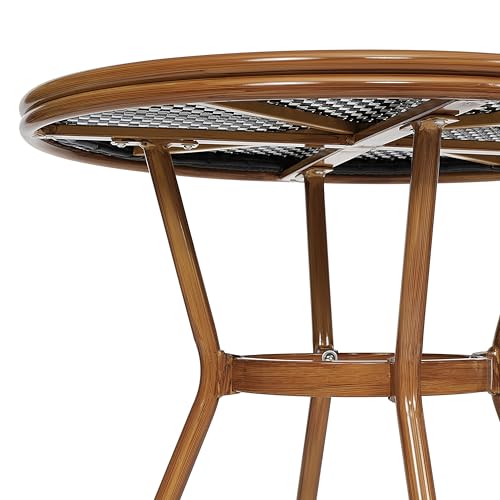 EMMA + OLIVER Colmar Indoor/Outdoor Bistro Set Black & White Rattan/Natural Frame