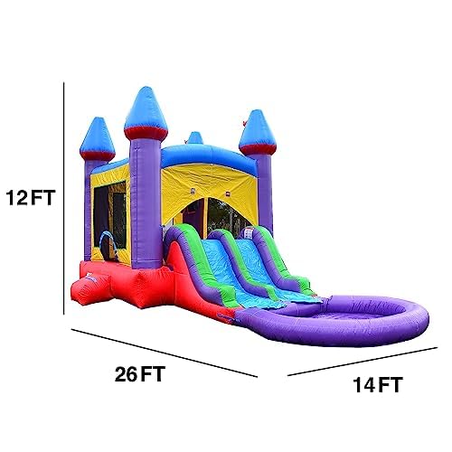HERO KIDDO Jelly Bean Castle Bounce House Water Slide Combo with Blower - Multicolor