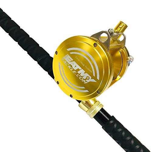 EAT MY TACKLE 50 Wide 2 Speed Fishing Reels on 60-80 Pound Tournament Rods Black (2 Pack)