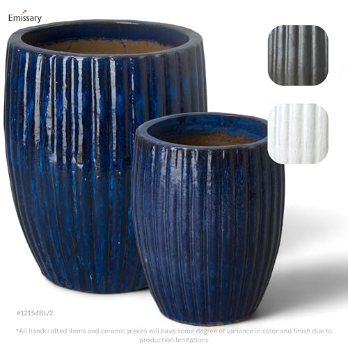 Emissary 21" Blue Stoneware Round Planter