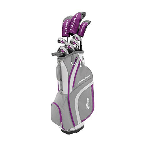 WILSON Women's Beginner Golf Set 9 Clubs with Cart Bag Left Hand Stretch XL White/Grey/Purple