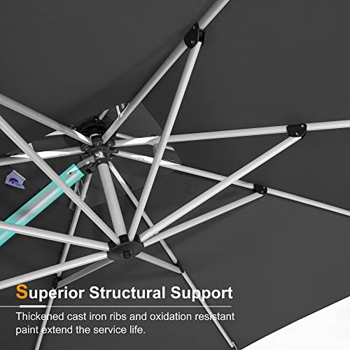 PURPLE LEAF 13 Feet Double Top Round Deluxe Patio Umbrella Grey