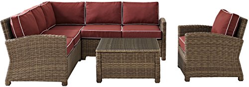 Crosley Furniture Bradenton 5-Piece Outdoor Sectional Sofa Set Brown with Sangria Cushions