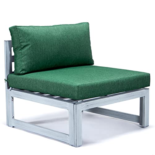 LeisureMod Chelsea 7-Piece Outdoor Patio Conversation Set with Fire Pit Table and Cushions Green