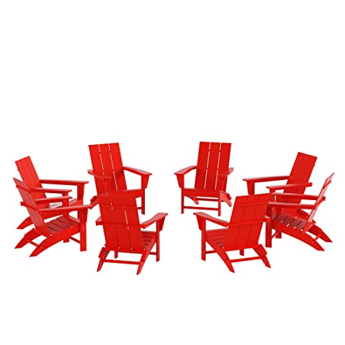 WestinTrends Ashore 8-Piece Modern Poly Folding Adirondack Chair Set Red