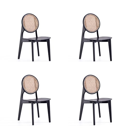 Manhattan Comfort Versailles Rattan Wicker Cane Outdoor Dining Chair Set of 4 Black/Natural
