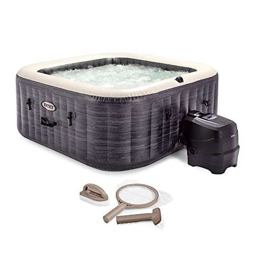 Intex PureSpa Plus Greystone Inflatable Square Outdoor Hot Tub Spa Gray