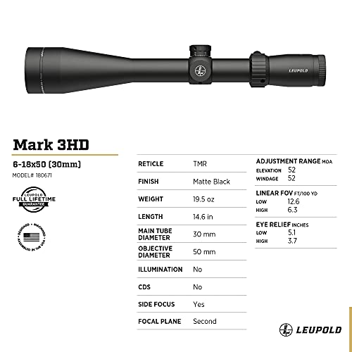 Leupold Mark 3HD 6-18x50mm Side Focus Riflescope TMR