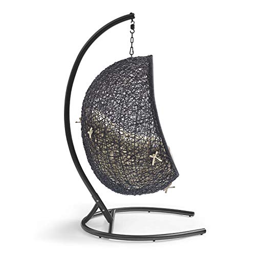 Modway Encase Wicker Rattan Outdoor Patio Swing Chair with Stand Black Beige
