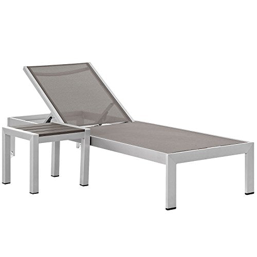Modway Shore Aluminum Outdoor Patio Chaise Lounge Chairs and Side Table Grey