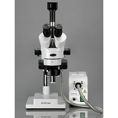 AmScope Digital Trinocular Stereo Zoom Microscope with Fiber-Optic Ring Light