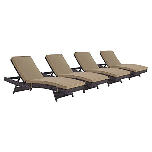 Modway Convene Wicker Rattan Outdoor Patio Chaise Lounge Chairs Set of 4 Mocha