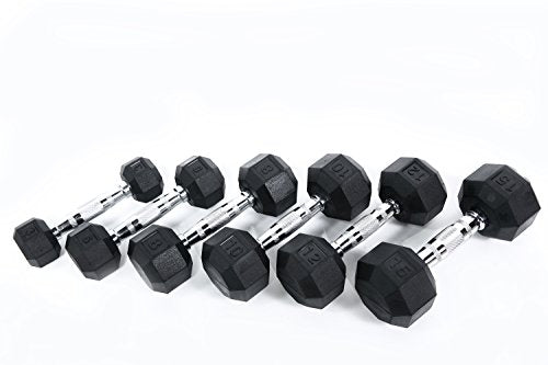 Ader Sporting Goods Black Rubber Dumbbell Set 5-75 Lbs with Racks & Mats