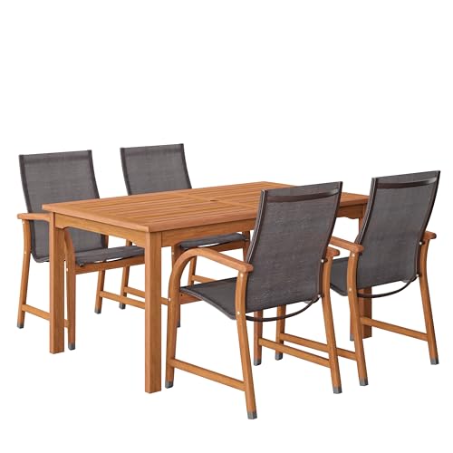 Amazonia Bahamas 5-Piece Eucalyptus Rectangular Dining Set Black