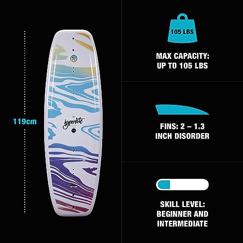 Hyperlite Divine Jr. Kids Wakeboard Package with Jinx Bindings for Girls - Beginner to Intermediate Riders - 119cm, Size 12K-2, Multi-color