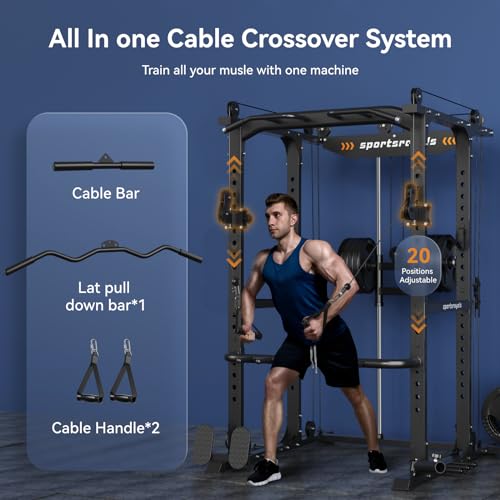 Sportsroyals Power Cage Multi-Function Power Rack with Adjustable Cable Crossover System Grey