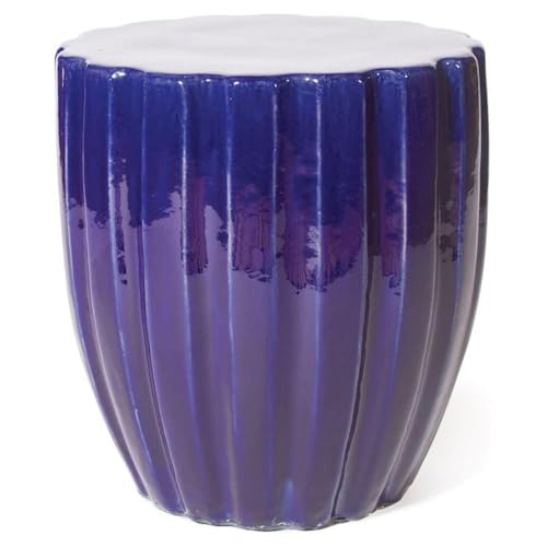 Seasonal Living Ceramic Scallop Modern Stool 18" Navy Blue