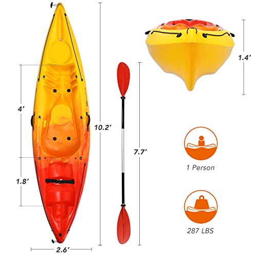 GLOBALWAY 10.2FT Sit-On-Top Fishing Kayak with Paddle Yellow/Orange