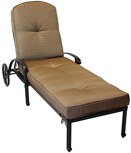Patio Land Elizabeth Outdoor Patio 3pc Chaise Lounges Set Dark Bronze Cast Aluminum Walnut