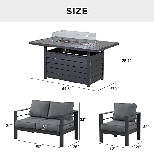 Wisteria Lane 4-Piece Aluminum Patio Furniture Set with 54-Inch Propane Fire Pit Table Dark Grey