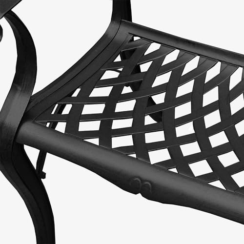 Oakland Living Modern Ornate Outdoor Mesh Aluminum 59" Large Round Patio Lazy Susan Dining Set with Six Chairs Black