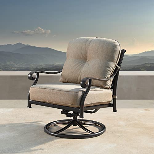 Oakland Living Aluminum Outdoor Swivel Club Rocking Chairs Set of 2 with Thick Tan Cushions Antique Copper