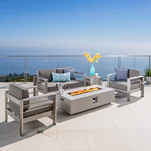 Christopher Knight Home Cape Coral 5-Piece Outdoor Chat Set with Fire Table Grey / Light Grey