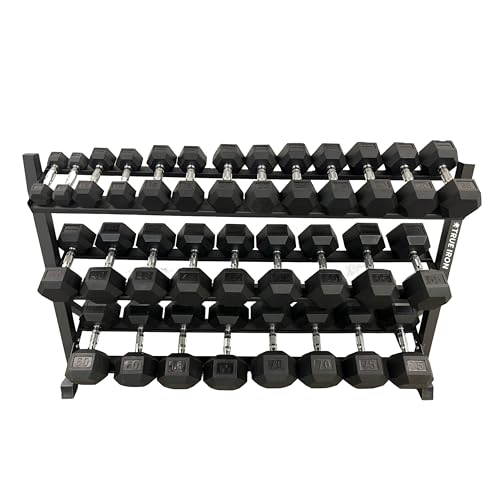TRUE IRON Rubber Hex Dumbbells Sets - Premium Quality Dumbbell Weights - Solid-Steel Handle - Strength Training Equipment - Multiple Choices Available