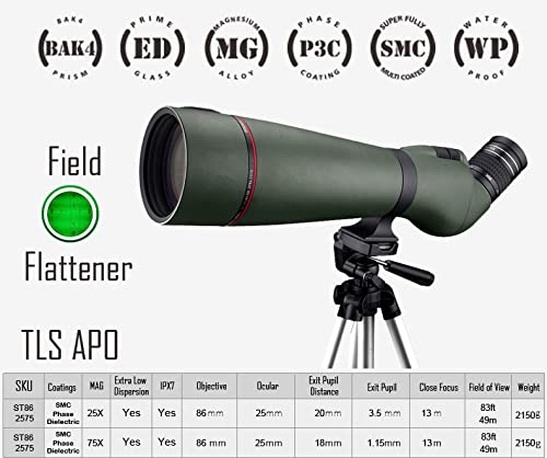Generic Shuntu TLS APO ED Field Flattener Waterproof Spotting Scope Green
