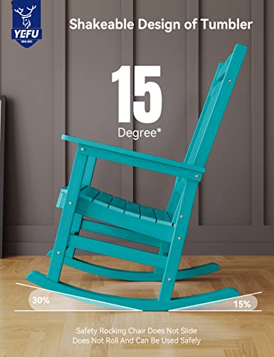 YEFU Outdoor Rocking Chair Set of 4 Poly Lumber High Back Aruba Blue