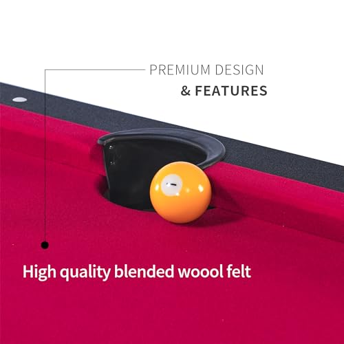 Zyerch 6-ft Pool Table with Table Tennis Top, Portable Billiards Table for Kids - Red with Black Felt