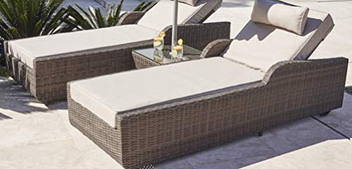 HomeRoots 3-Piece Outdoor Arm Chaise Lounge Set with Cushions Brown