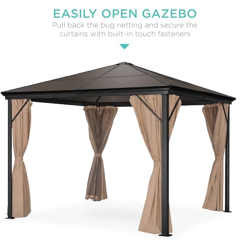 Best Choice Products 10x10ft Hardtop Gazebo Outdoor Aluminum Canopy Brown