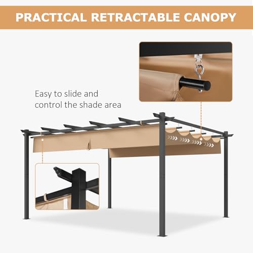 oneinmil 12' x 14' Hardtop Pergola with Adjustable Roof Beige3