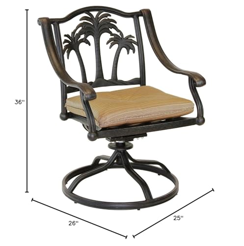 Patio Land Palm Tree Outdoor Patio Swivel Rocker Dining Chairs Dark Bronze