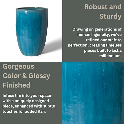 Emissary 23in Blue Stoneware Round Planter