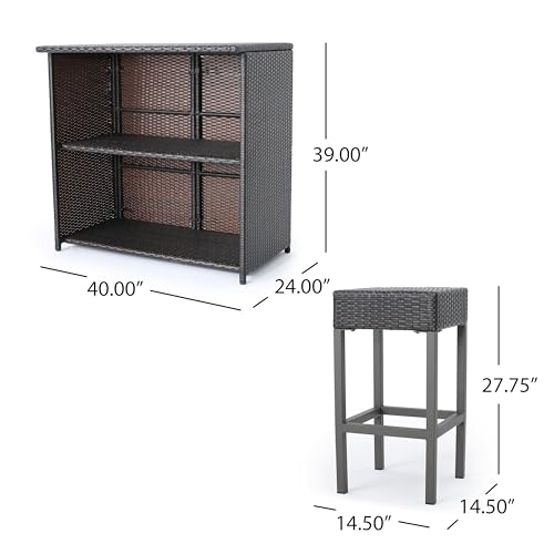 Christopher Knight Home Toranto Outdoor Wicker Bar Island Set 3-Pcs Multibrown
