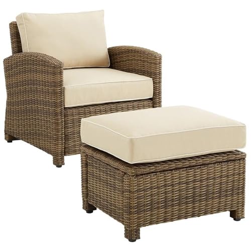 Afuera Living 2-Piece Wicker Armchair & Ottoman Sand and Brown