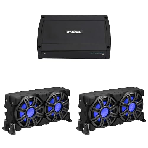 KICKER 10-Inch Loaded Premium Marine Sub Enclosure with Passive Radiator & 48KXMA12002 Marine Amp Bundle