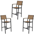 Home Square 3 Piece Aluminum Patio Bar Stool Set Black and Brown