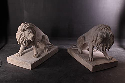 AFD Home 39" Guardian Entry Gate Lions Stone Cast Set of 2 Sand Stone