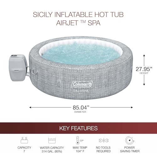Coleman SaluSpa Sicily AirJet Inflatable Hot Tub with Bestway Non-Slip Seat & Headrest Gray