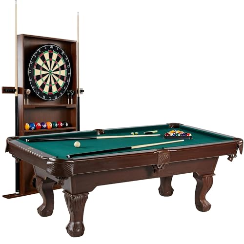 Seller123 Billiards 90" Ball and Claw Leg Pool Table with Cue Rack and Dartboard Set Burgundy