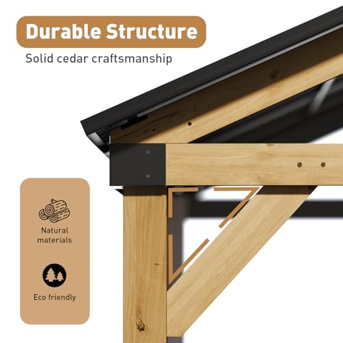 COSIEST 10x12FT Cedar Wood Gazebo with Galvanized Steel Gable Roof Cedar - Single Roof