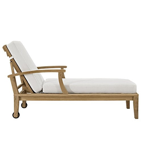 Modway Marina Premium Grade A Teak Wood Outdoor Patio Chaise Lounge Chair Natural White