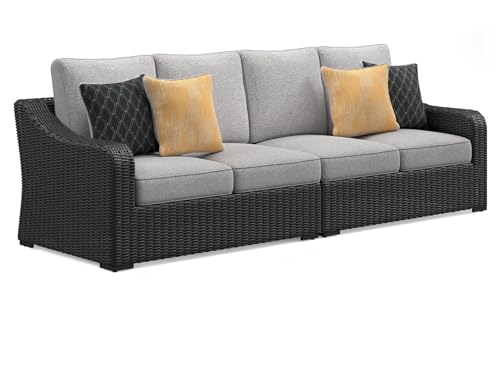 Signature Design by Ashley Beachcroft Casual Weather Resistant 2-Piece Loveseat with Cushions and Pillows Black & Light Gray